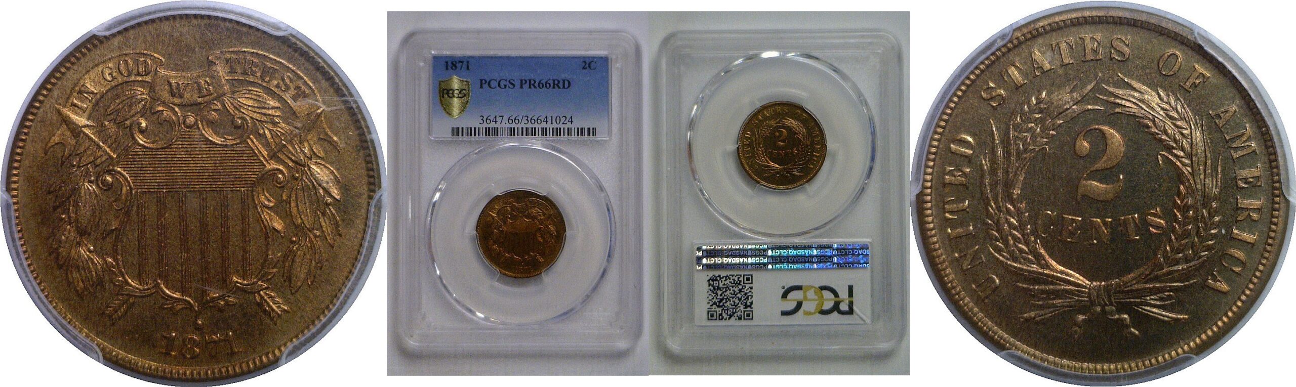 1871 Two Cent Piece   PCGS PR-66 RD