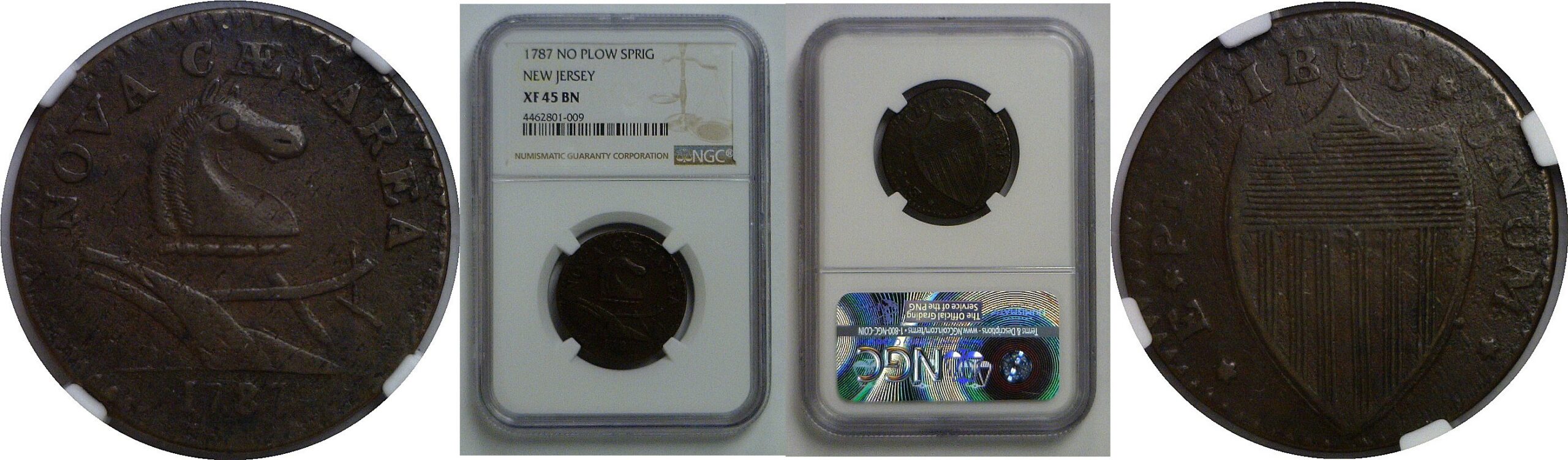 1787 "No Plow Sprig" New Jersey Copper   NGC XF-45