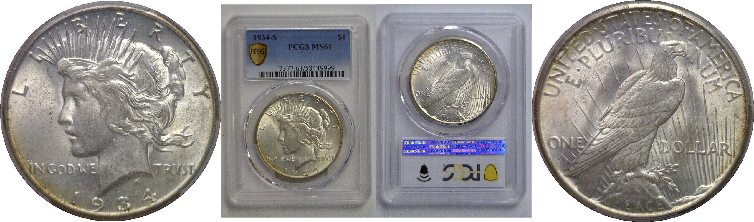 1934-S Peace Dollar   PCGS MS-61