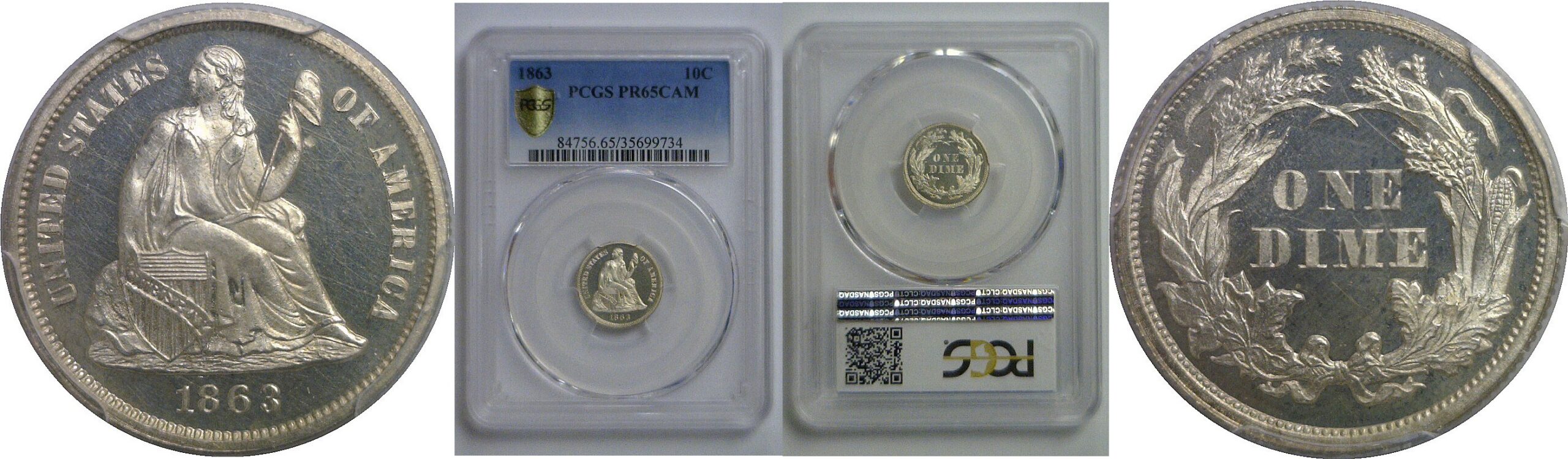 1863 Seated Liberty Dime   PCGS PR-65 CAM