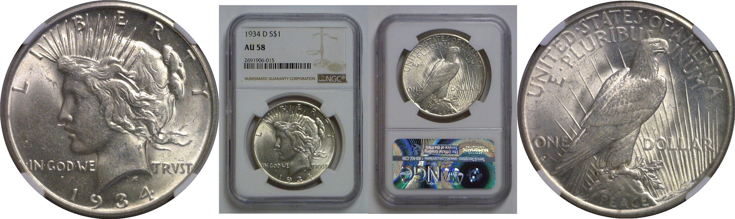 1934-D Peace Dollar   NGC AU-58