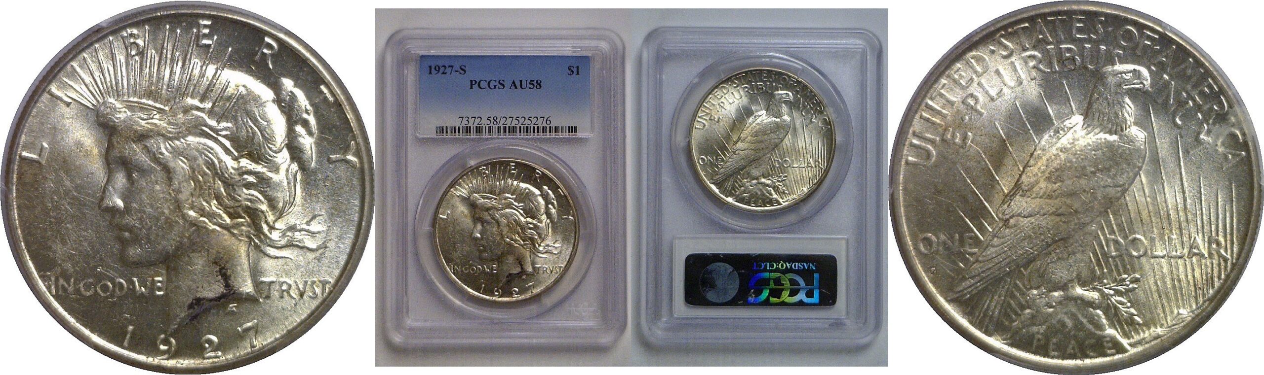 1927-S Peace Dollar   PCGS AU-58