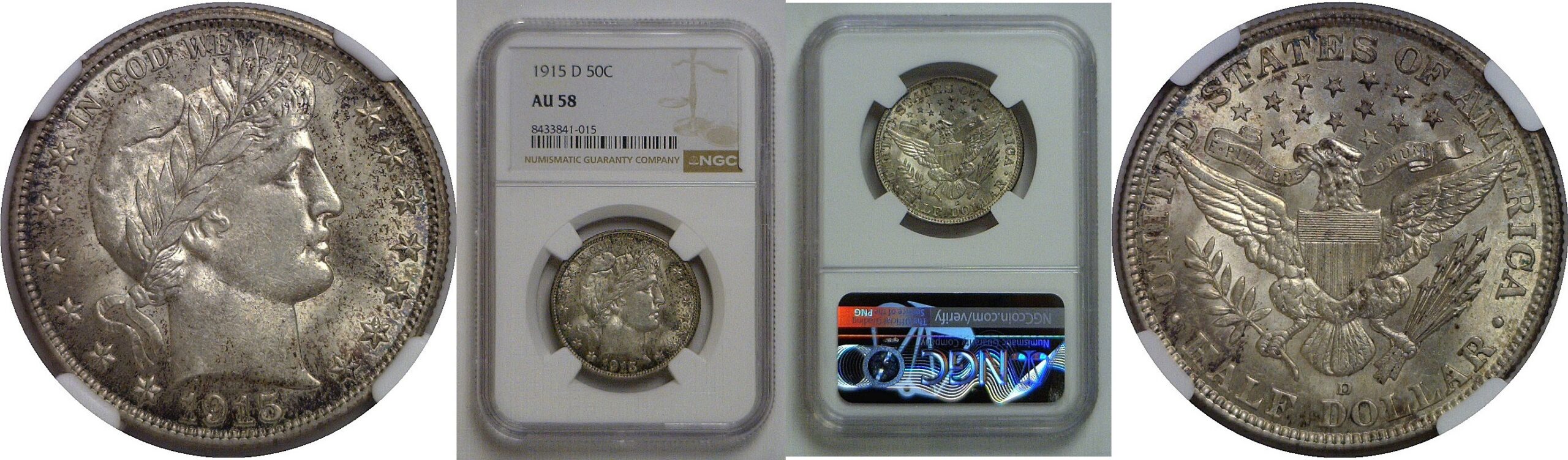 1915-D Barber Half Dollar   NGC AU-58