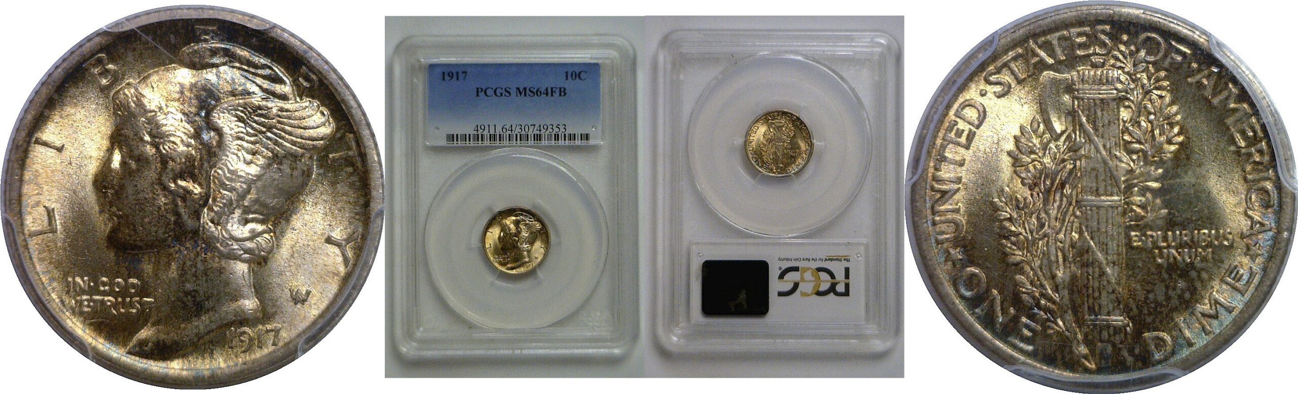 1917 Mercury Dime   PCGS MS-64 FB