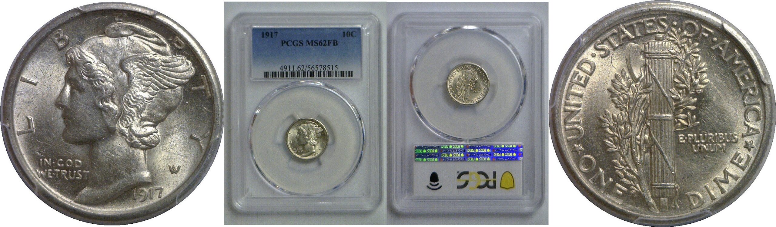 1917 Mercury Dime   PCGS MS-62 FB