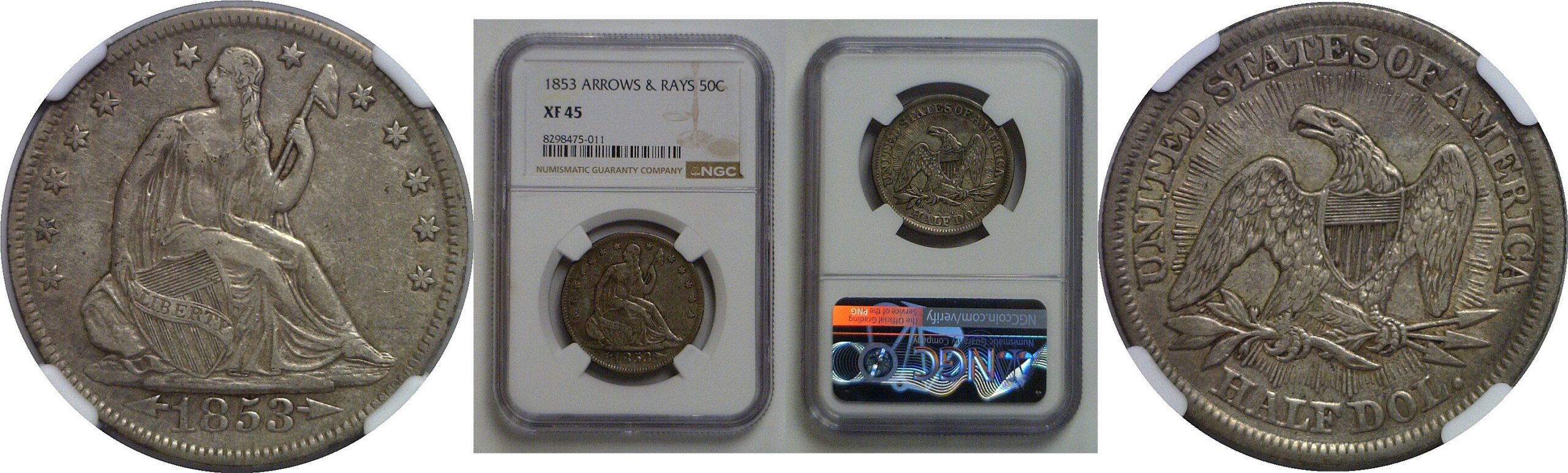 1953 Arrows & Rays   Seated Liberty Half Dollar   NGC XF-45