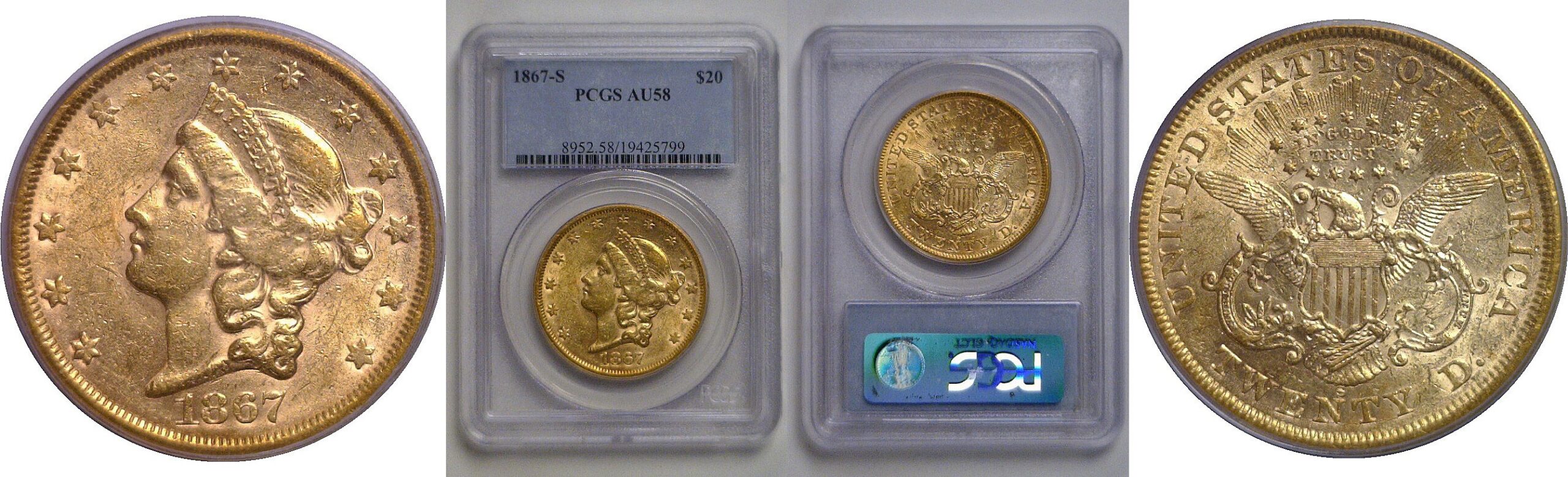 1867-S $20 Liberty   PCGS AU-58