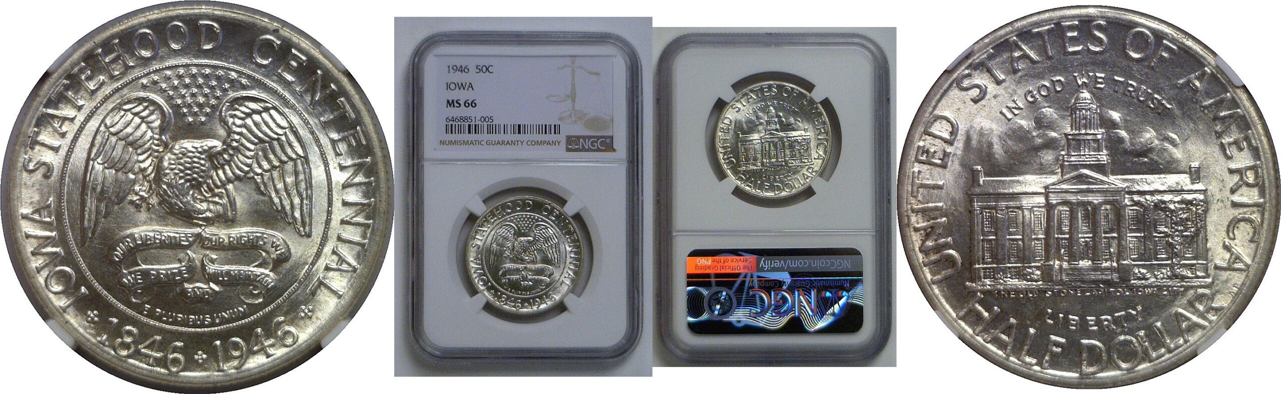 1946 Iowa Commemorative Half Dollar   NGC MS-66