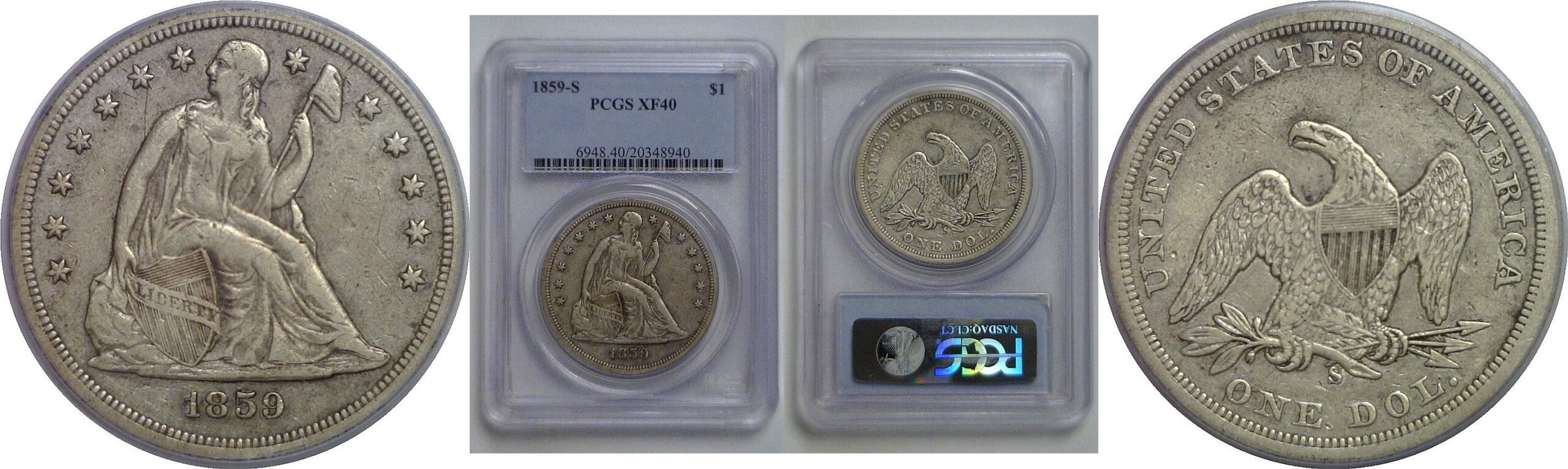 1859-S Seated Liberty Dollar   PCGS XF-40