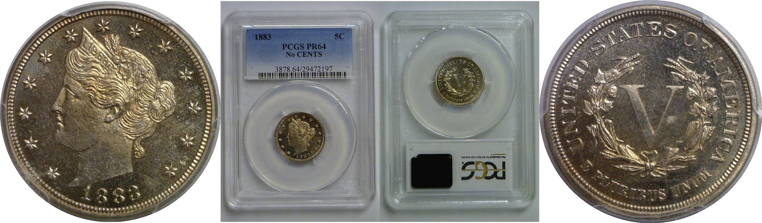 1883 No CENTS   Liberty Nickel   PCGS PR-64