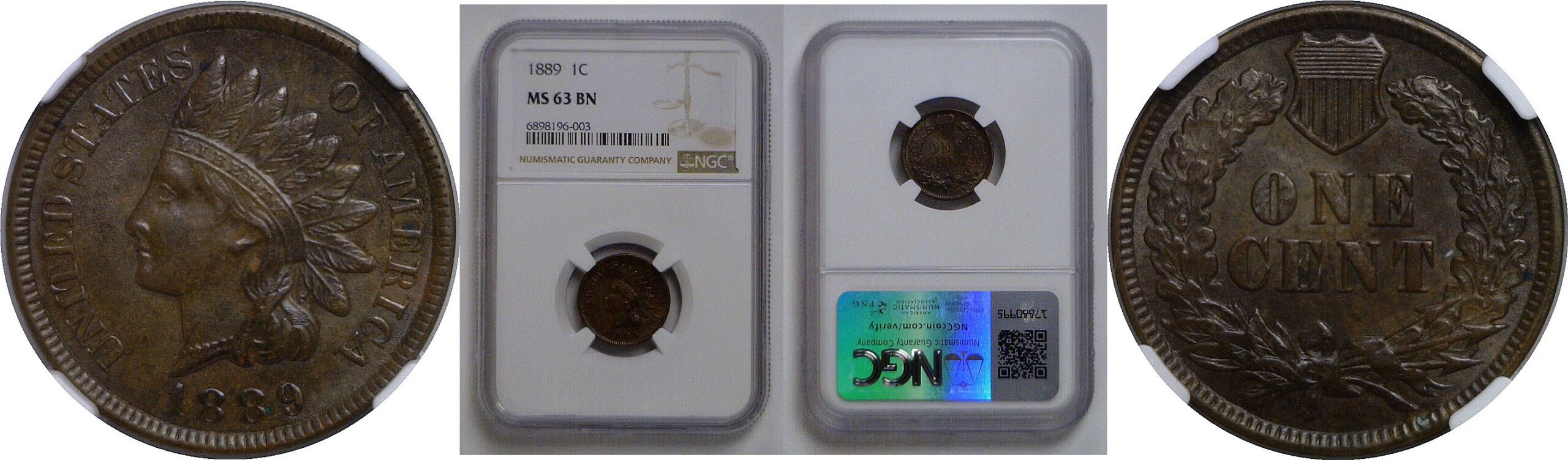 1889 Indian Head Cent   NGC MS-63 BN