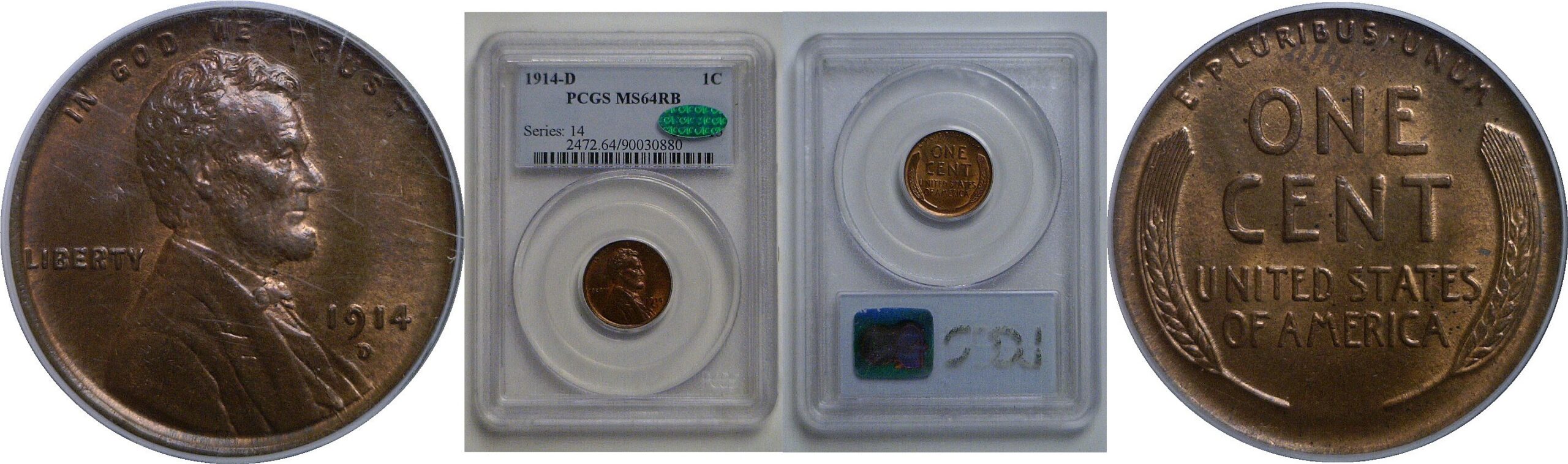 1914-D Lincoln Cent   PCGS MS-64 RB  CAC