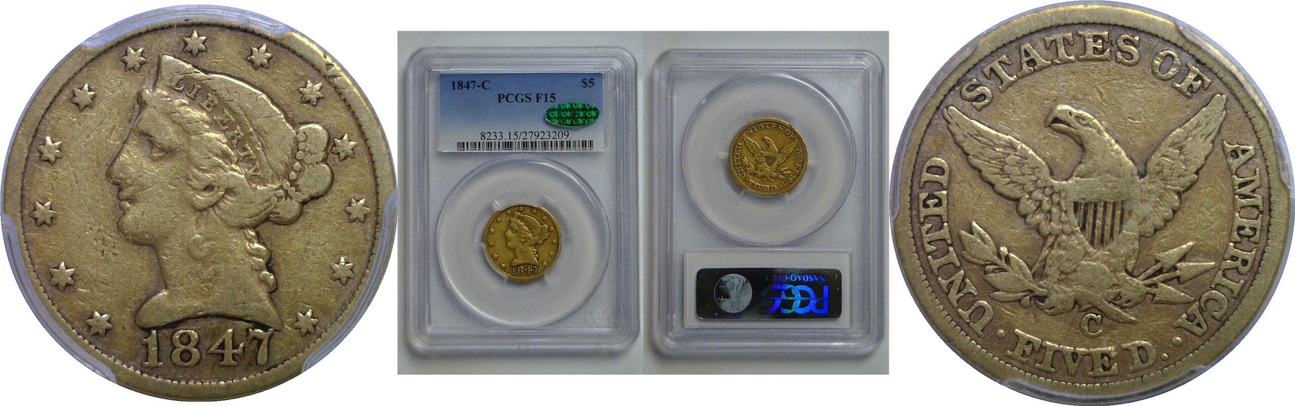 1847-C $5 Liberty   PCGS F-15 CAC