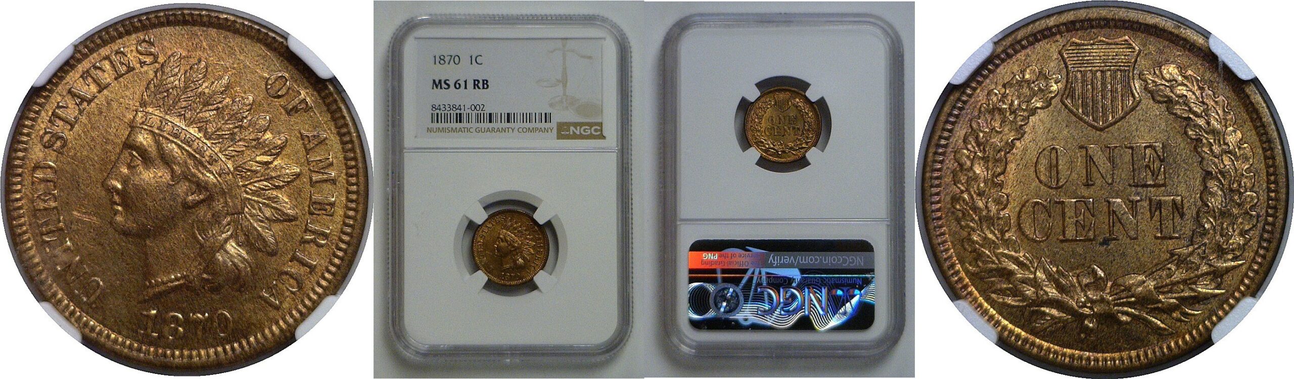 1870 Indian Head Cent   NGC MS-61 RB