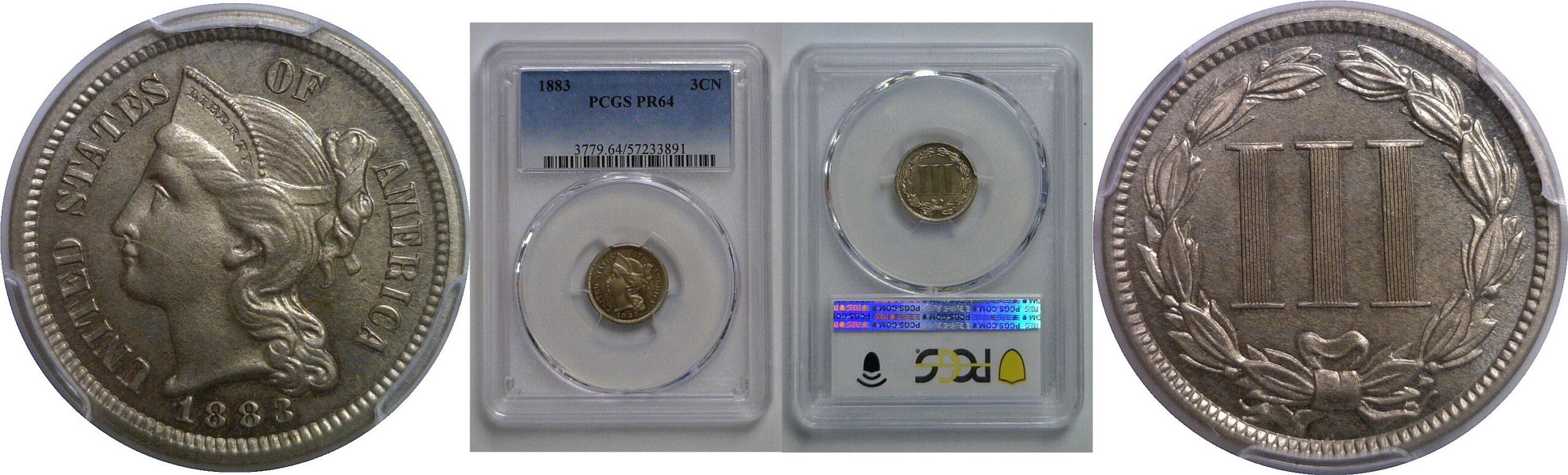1883 Nickel Three Cent   PCGS PR-64