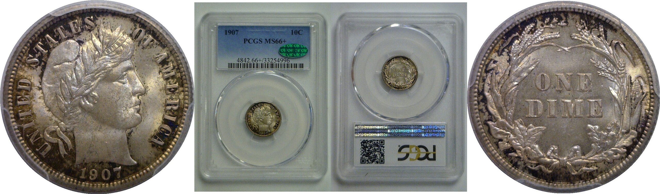 1907 Barber Dime   PCGS MS-66+ CAC