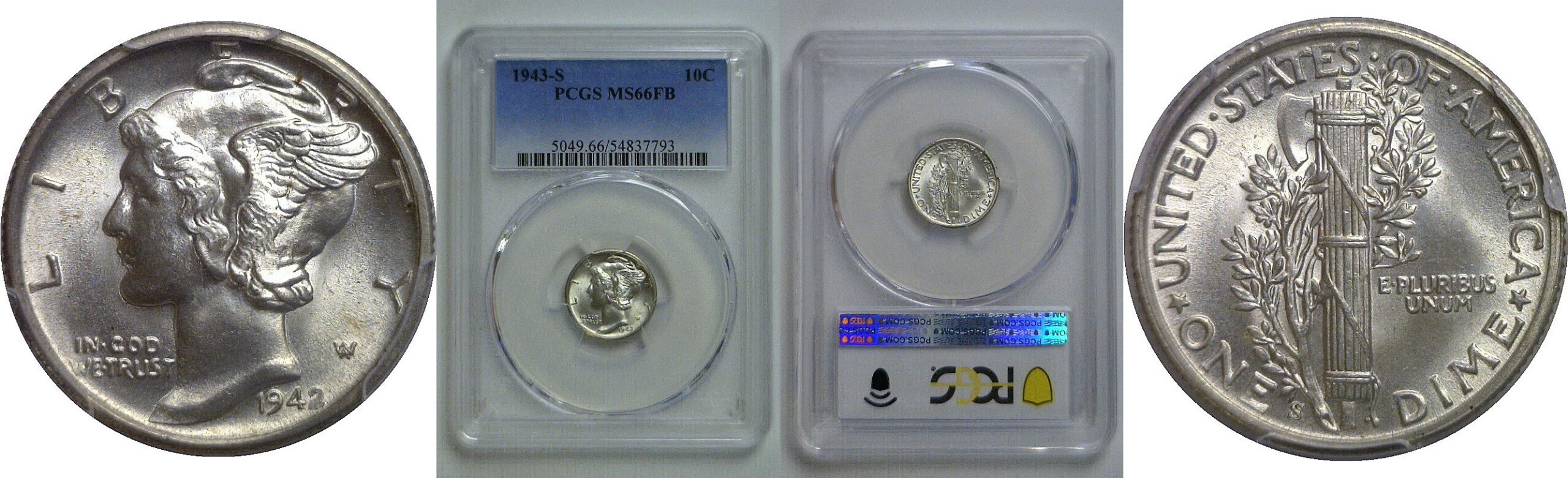 1943-S Mercury Dime   PCGS MS-66 FB