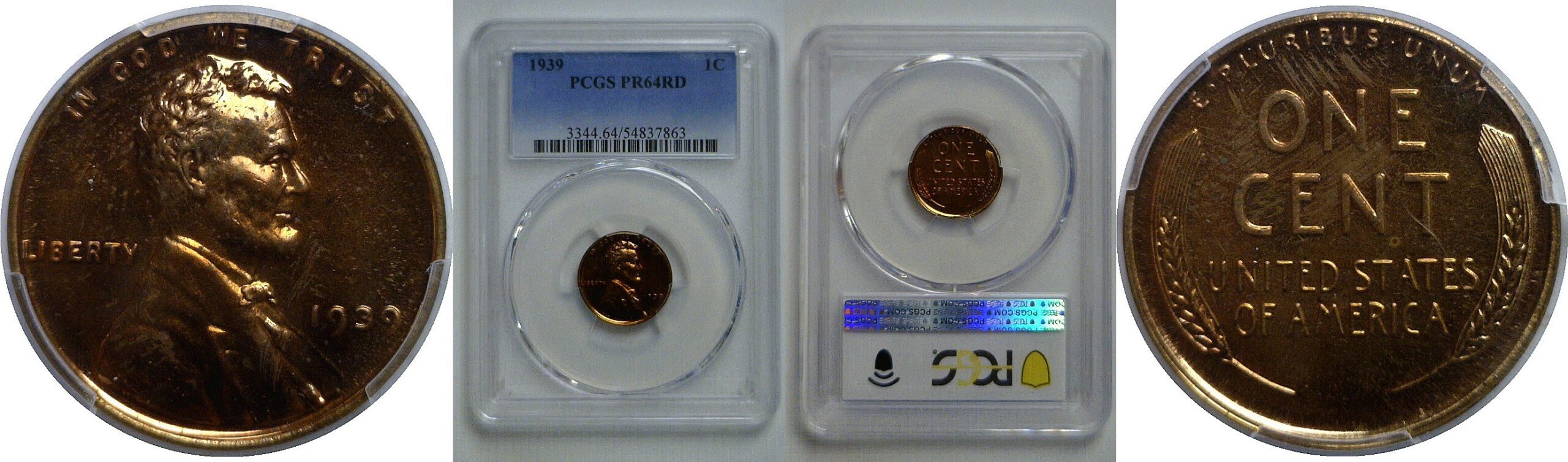 1939 Lincoln Cent   PCGS PR-64 RD