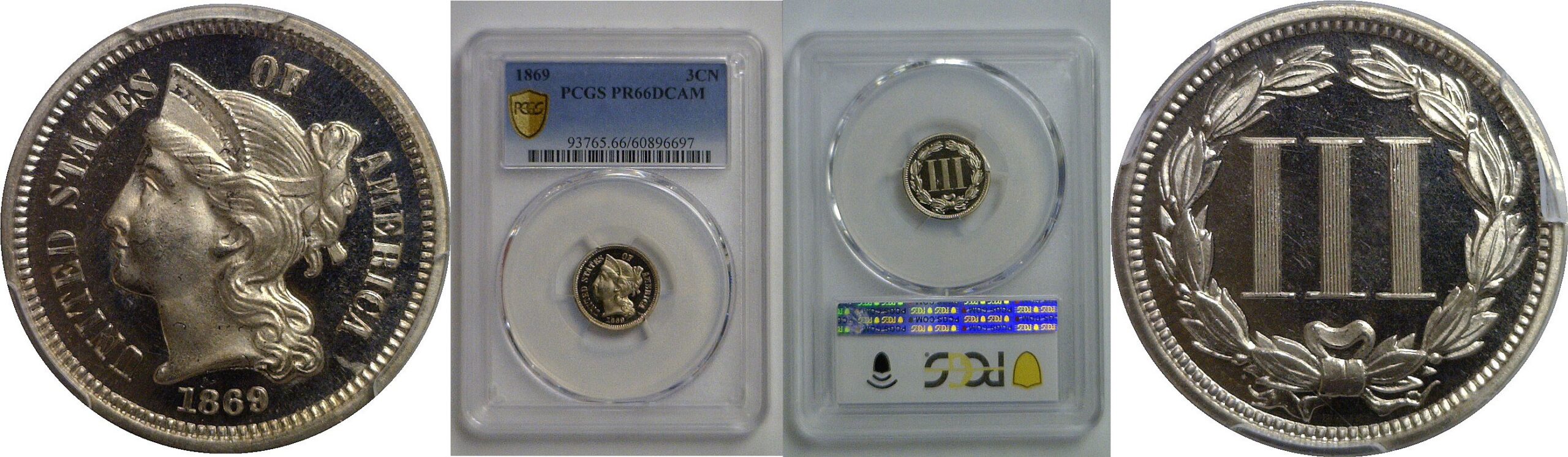 1869 Nickel Three Cent   PCGS PR-66 DCAM
