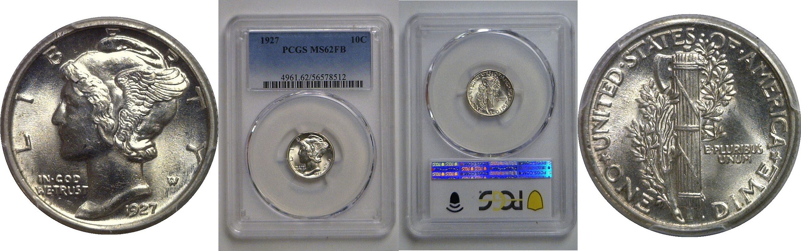 1927 Mercury Dime   PCGS MS-62 FB