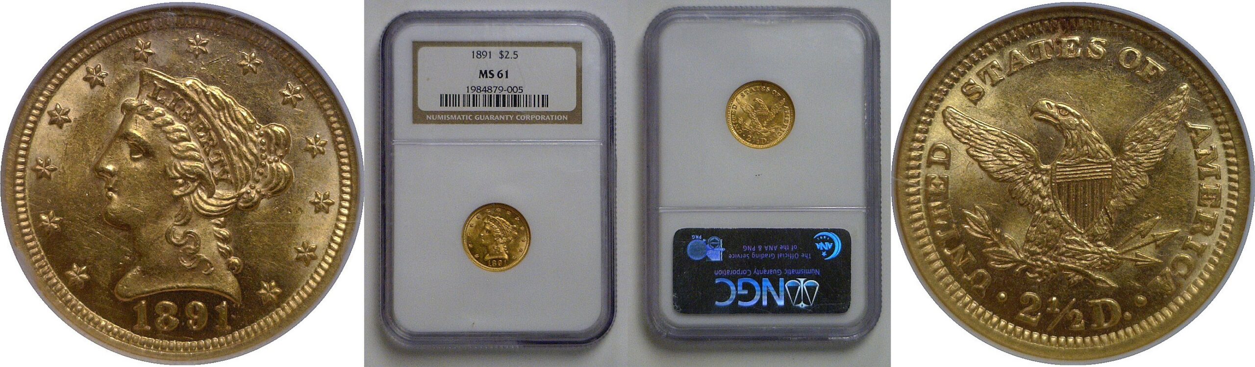 1891 $2 1/2 Liberty   NGC MS-61