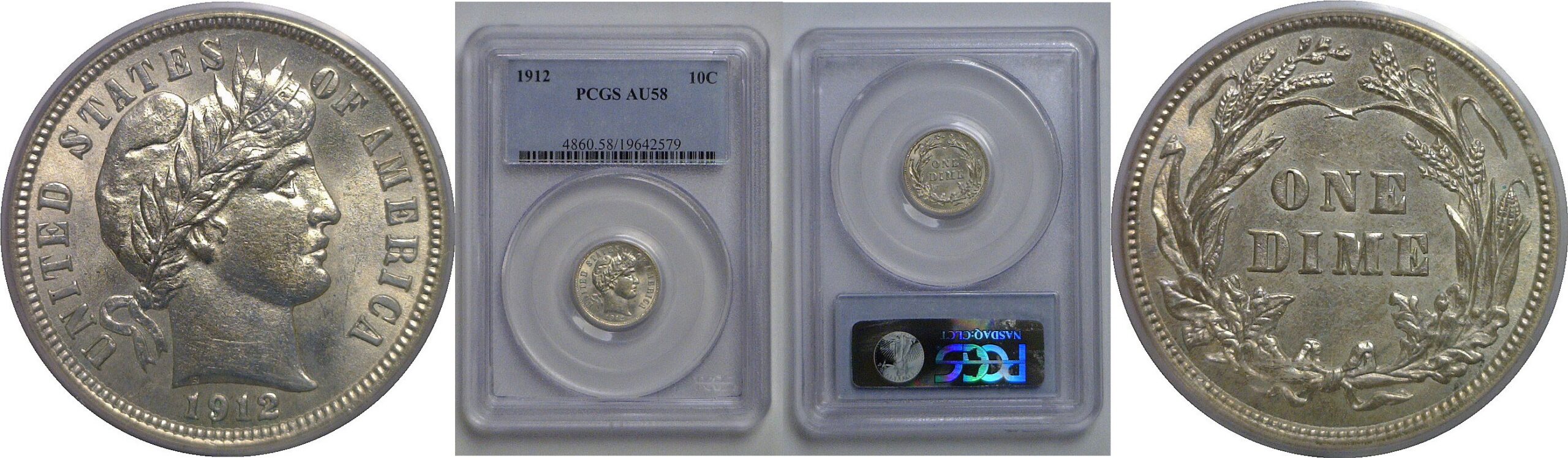 1912 Barber Dime   PCGS AU-58