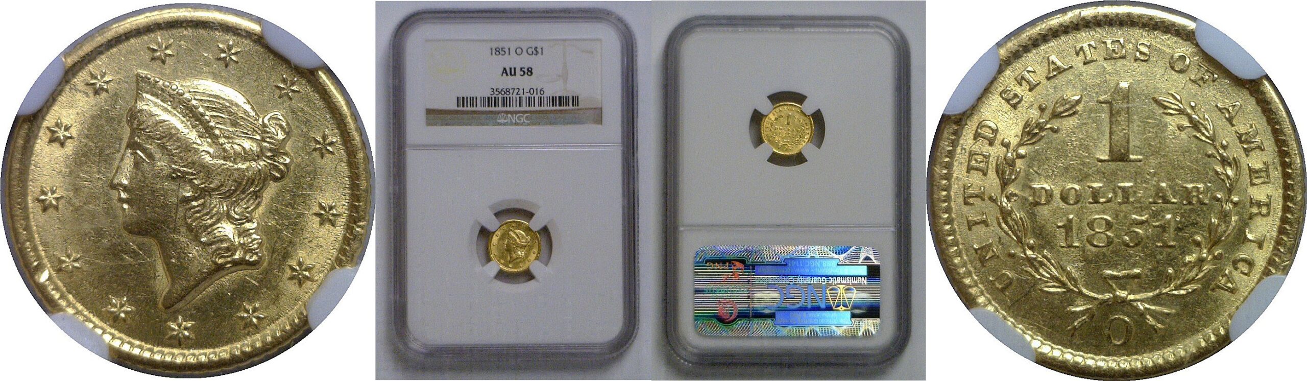 1851-O One Dollar Gold Coin   NGC AU-58