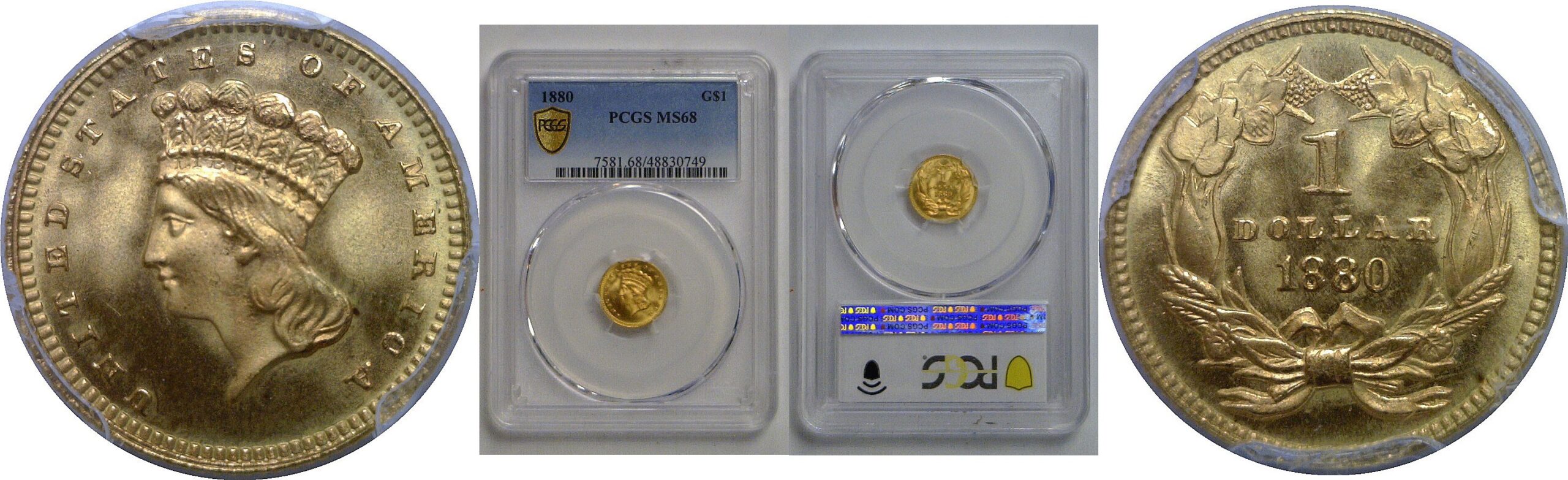 1880 One Dollar Gold Coin   PCGS MS-68