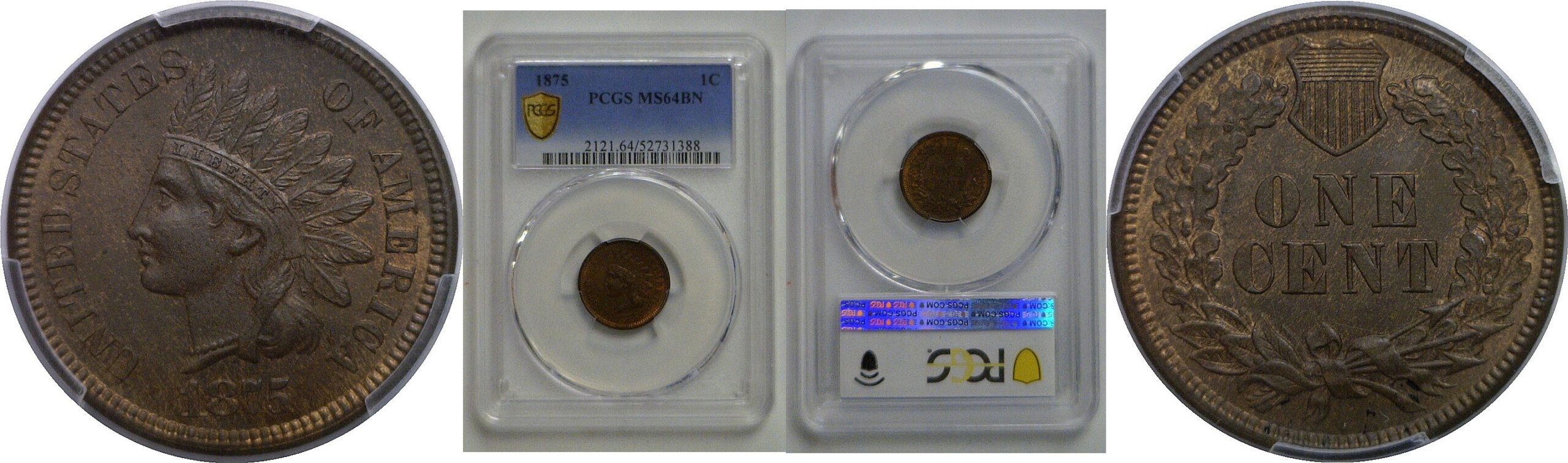 1875 Indian Head Cent   PCGS MS-64 BN
