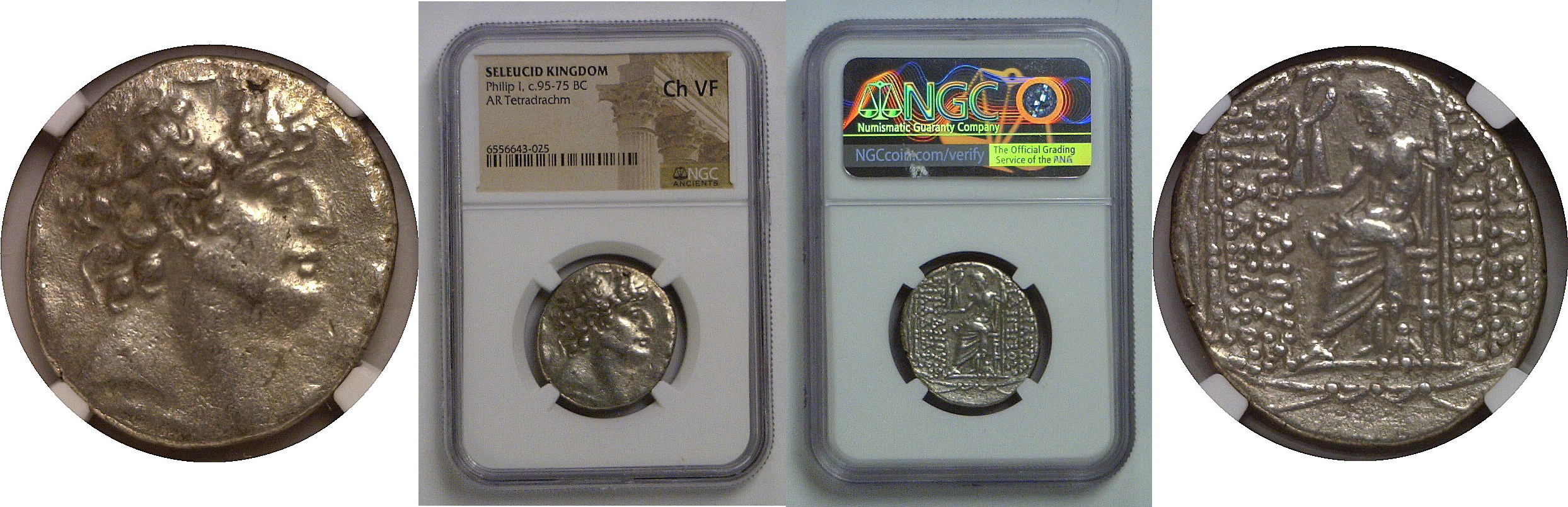 c. 95-75 BC Greek Seleucid Kingdom Philip I Philadelphos AR Tetradrachm NGC Ch VF