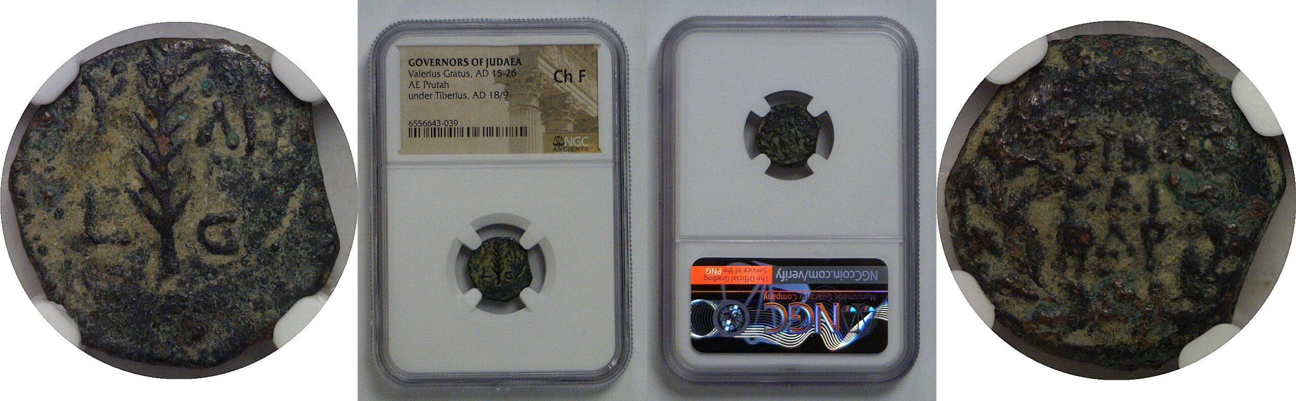 15-26 AD Governors Of Judaea Valerius Gratus AE Prutah NGC Choice Fine