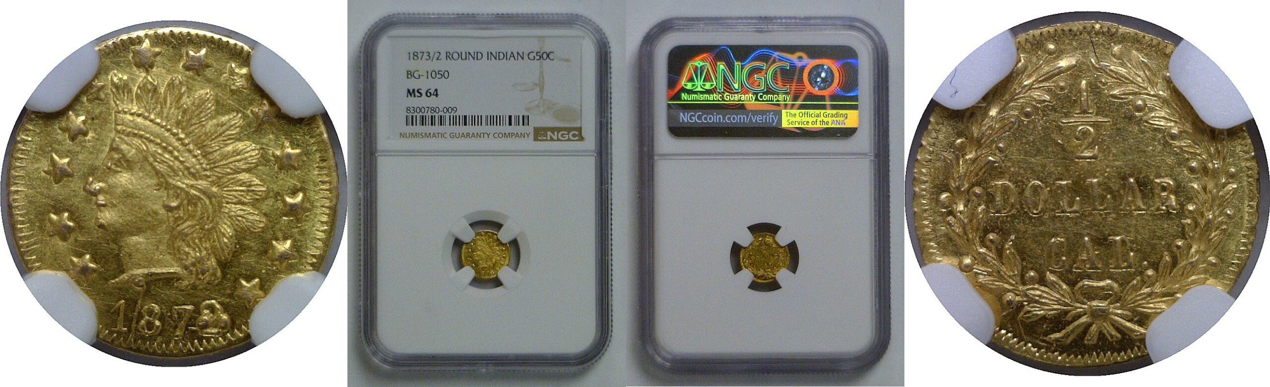 1873/2 50c  California Fractional Gold   BG-1050   NGC MS-64