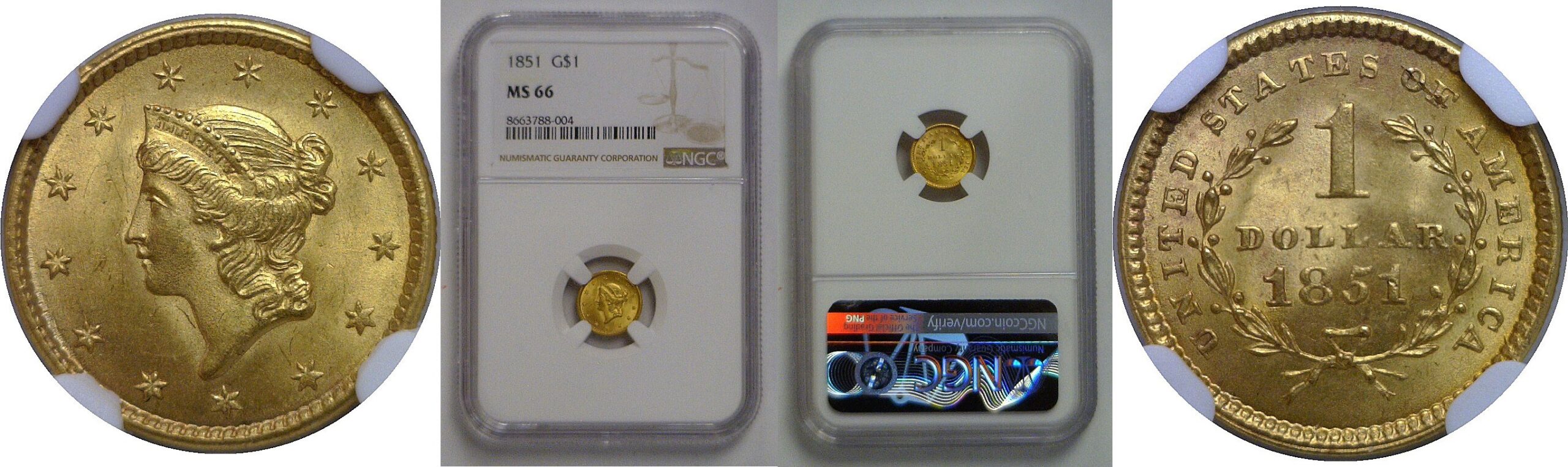 1851 One Dollar Gold Coin   NGC MS-66