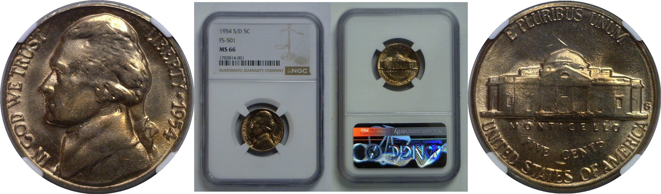 1954-S/D Jefferson Nickel   NGC MS-66