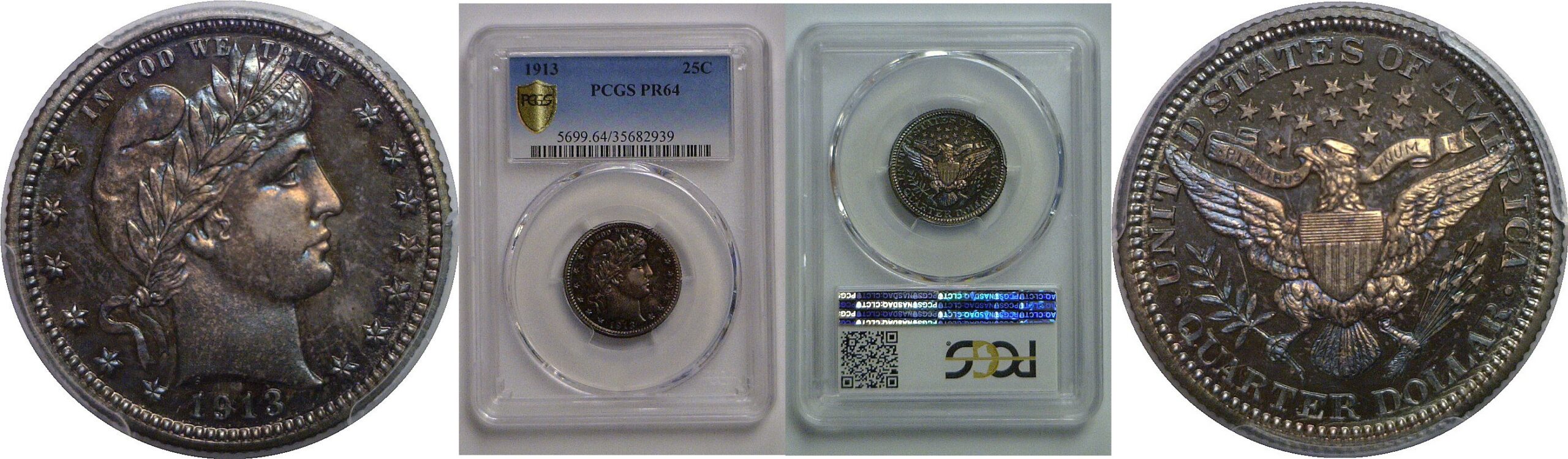 1913 Barber Quarter   PCGS PR-64