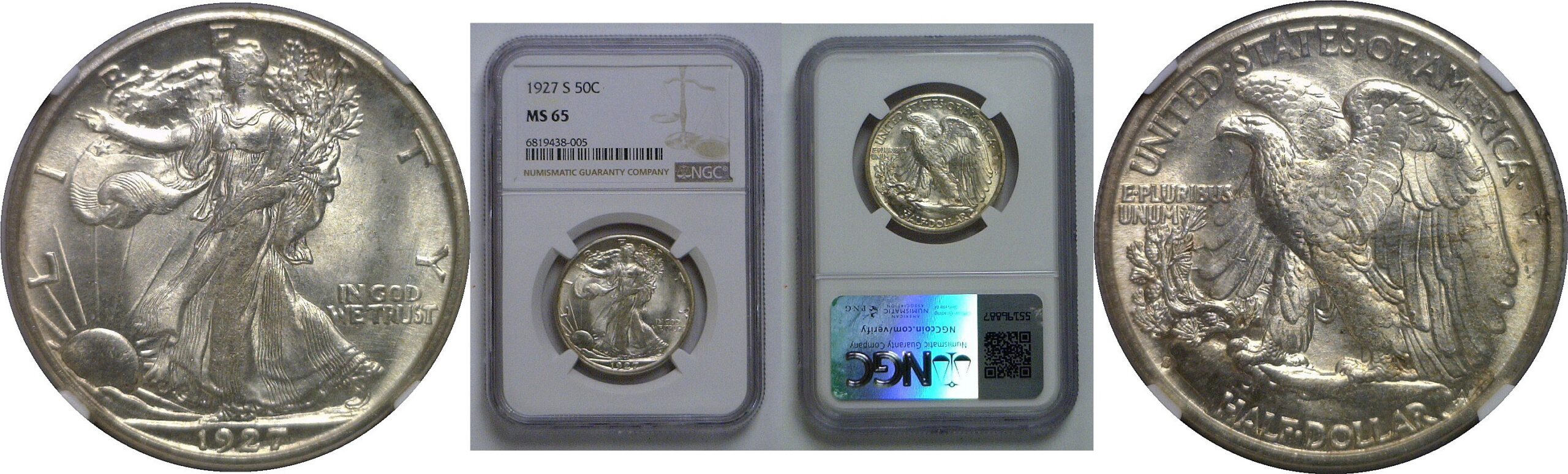 1927-S Walking Liberty Half Dollar   NGC MS-65