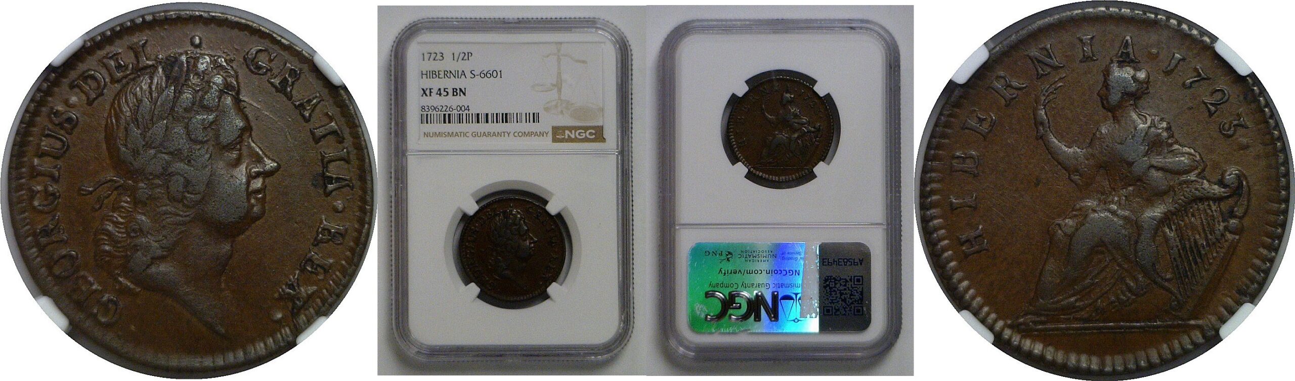 1723 Hibernia Halfpenny   NGC XF-45