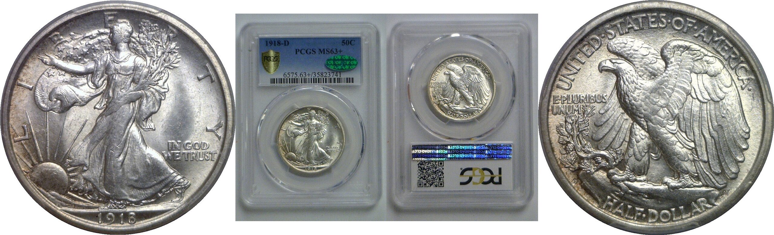 1918-D Walking Liberty Half Dollar   PCGS MS-63+  CAC