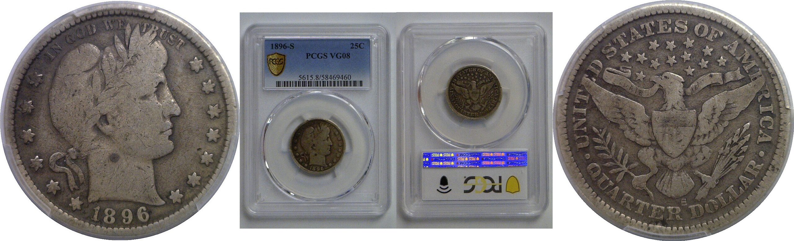 1896-S Barber Quarter   PCGS VG-8