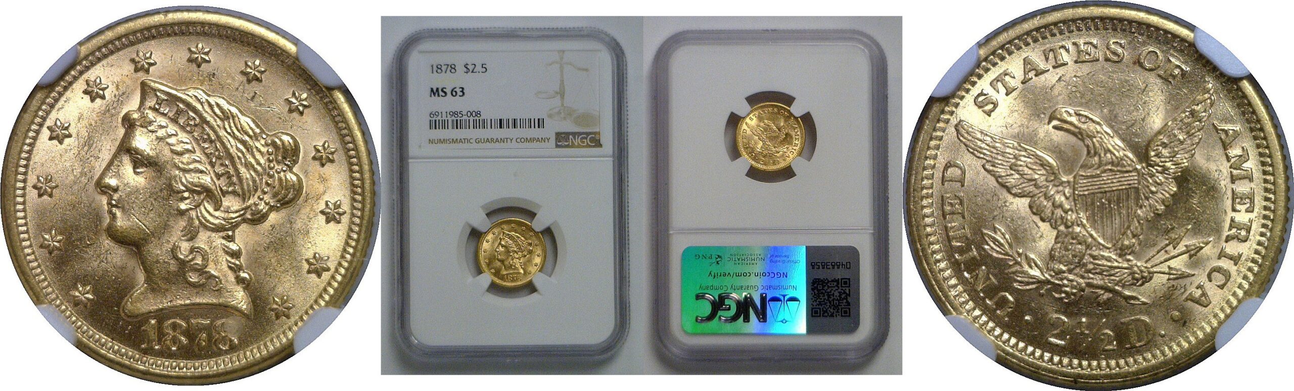 1878 $2 1/2 Liberty   NGC MS-63