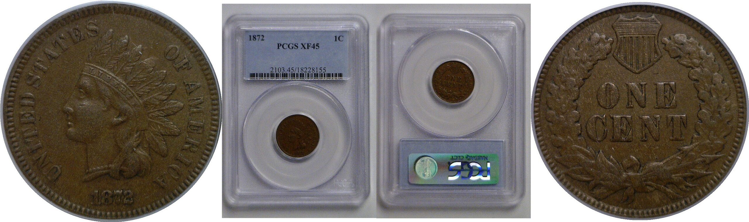 1872 Indian Head Cent   PCGS XF-45