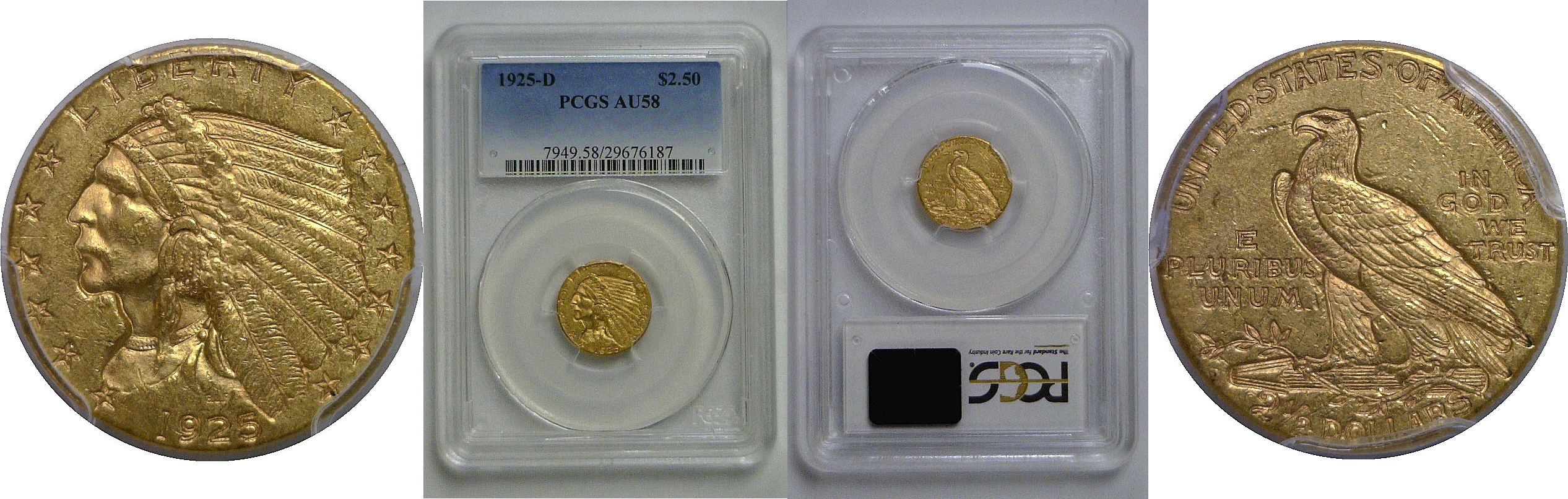 1925-D $2 1/2 Indian   PCGS AU-58