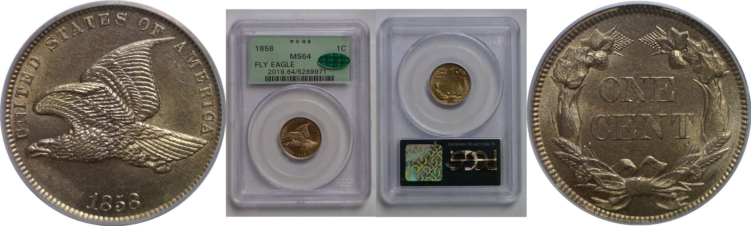 1858-SL  Flying Eagle Cent   PCGS MS-64  CAC