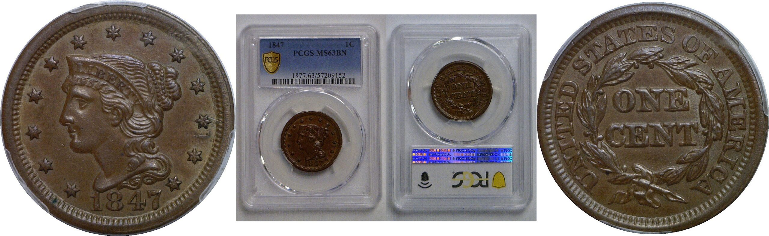 1847 Large Cent   PCGS MS-63 BN