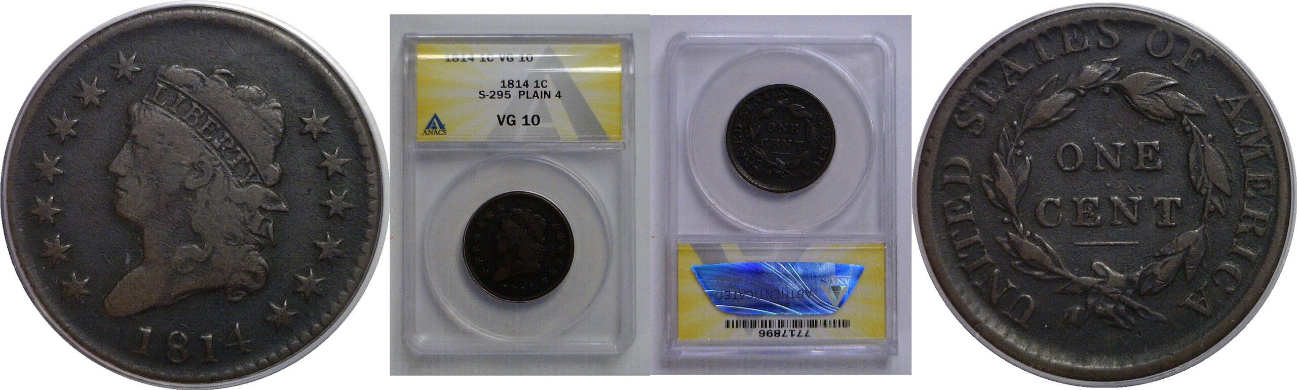 1814 Large Cent   ANACS VG-10