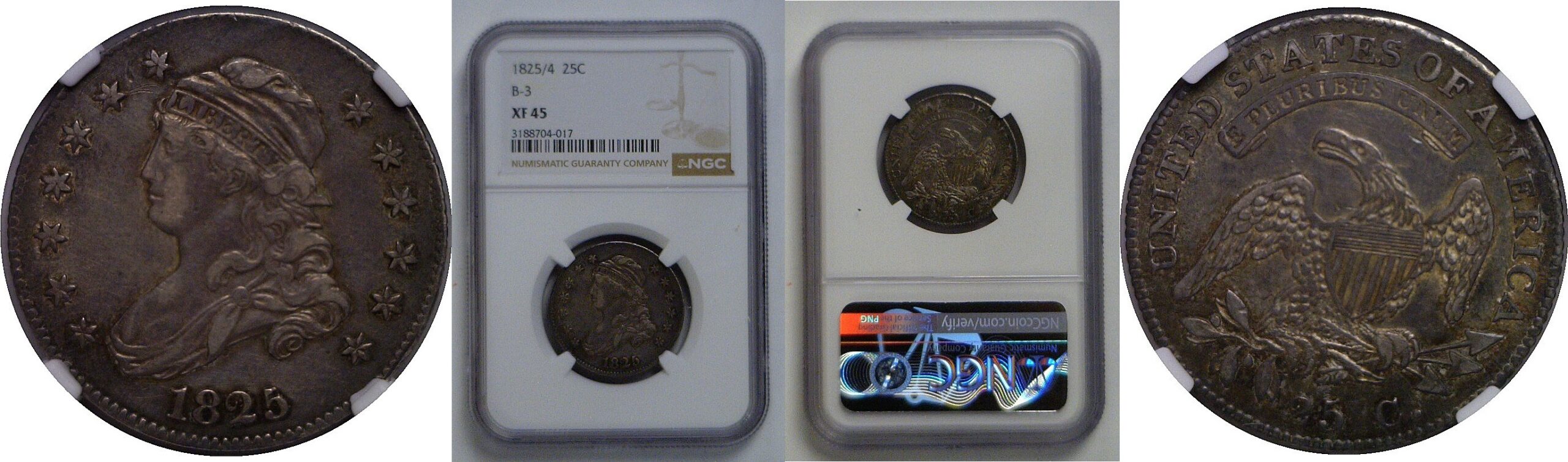 1825/4 Bust Quarter   NGC XF-45