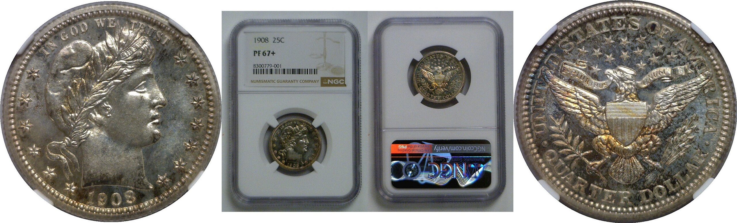 1908 Barber Quarter   NGC PF-67+