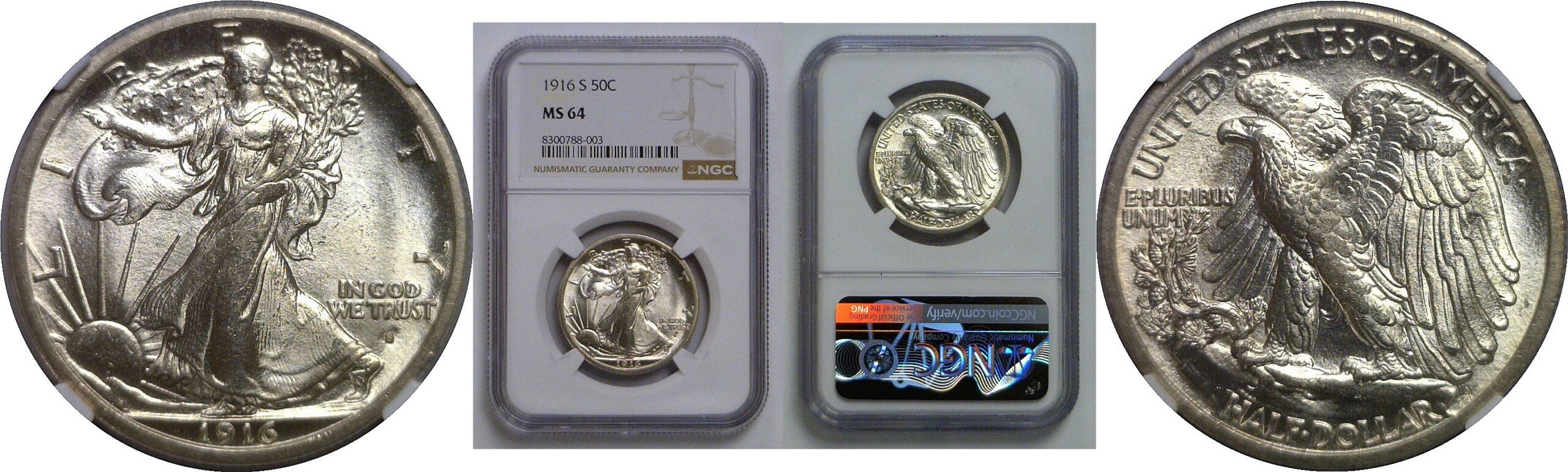 1916-S Walking Liberty Half Dollar   NGC MS-64