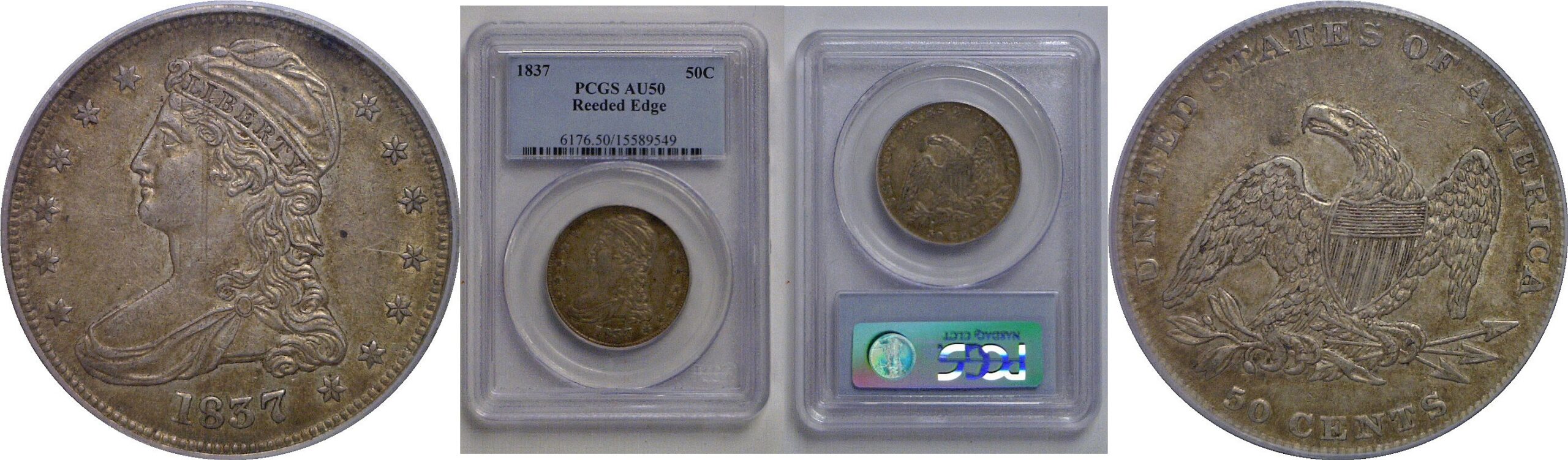 1837 Reeded Edge   Bust Half Dollar   PCGS AU-50