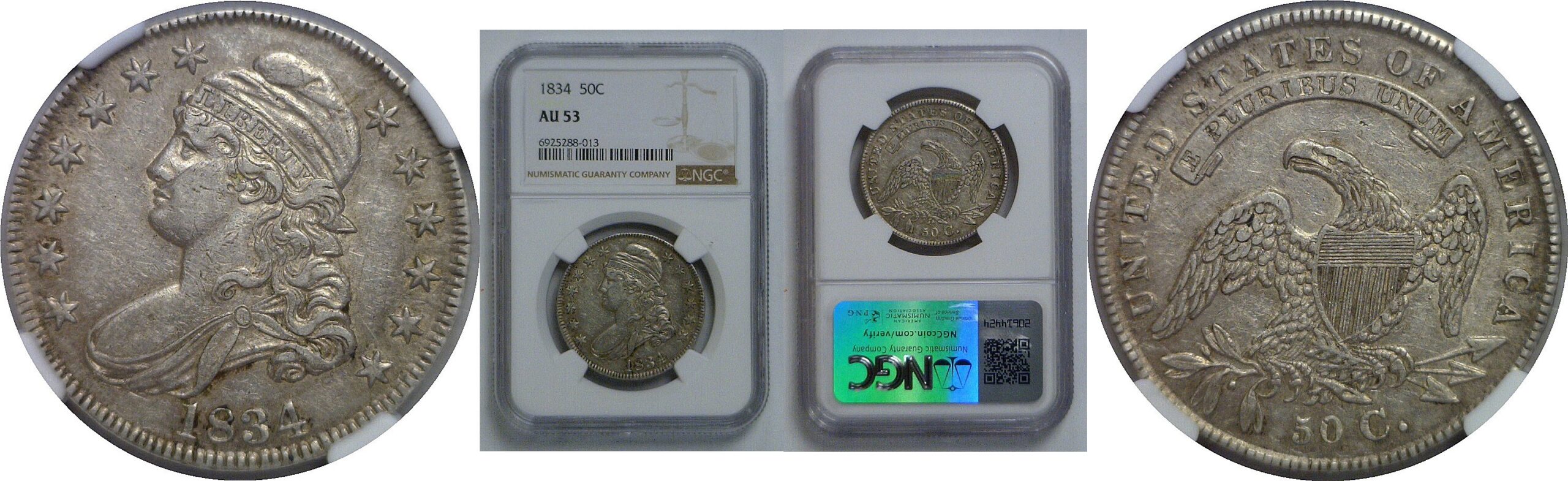 1834 Bust Half Dollar   NGC AU-53